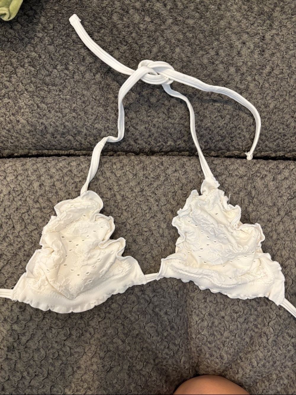 Urban Outfitters White Eyelet Ruffled Triangle Bikini Top